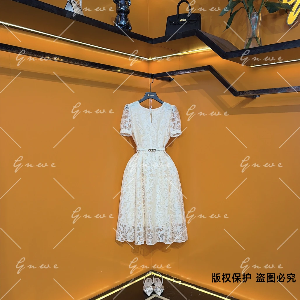 【私人订制】洋气显瘦法式复古时尚气质轻奢提花优雅连衣裙G6615
