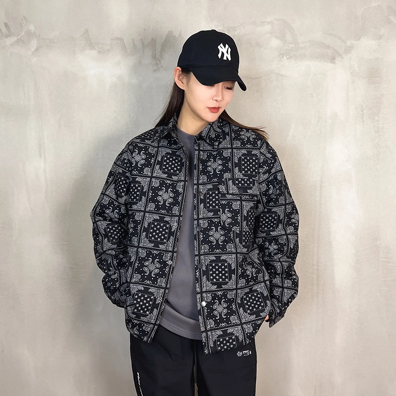 冬季上新满印腰果花男士加棉加厚衬衫ins时尚潮流棉服外套GS1292