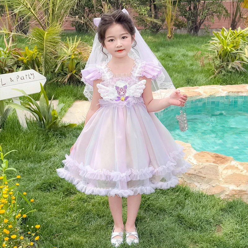 女童连衣裙夏装2025新款洋气儿童库洛米飞袖纱裙女孩夏季生日裙子