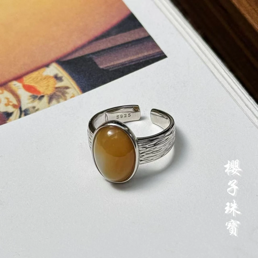 樱子 | 糖玉银戒 S925银镶糖玉时尚设计百搭戒指*多样性发一