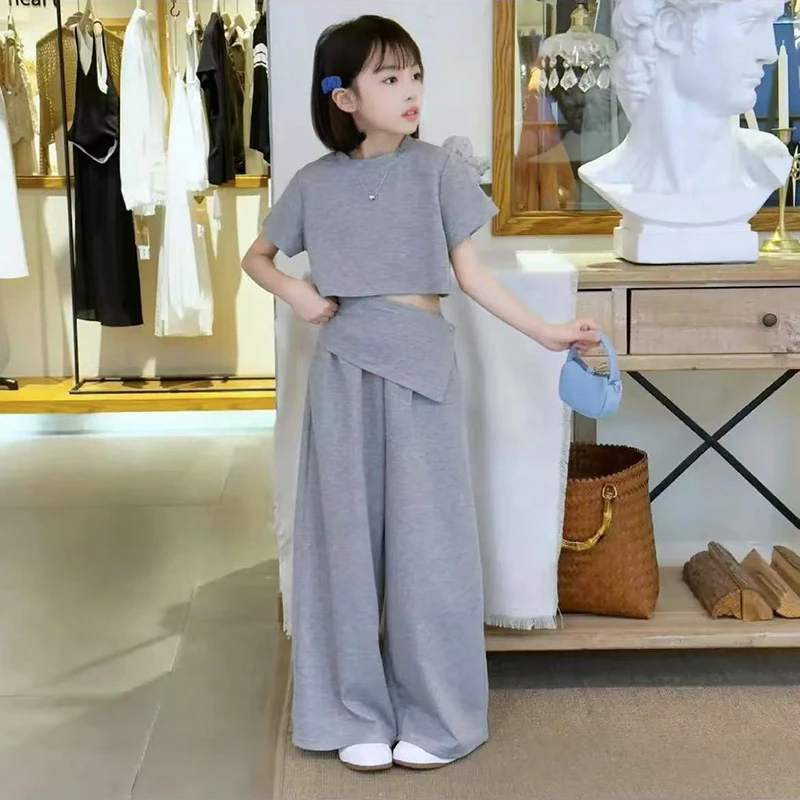女童套装2025夏季新款儿童韩系T恤中大童洋气时尚阔腿裤两件套潮