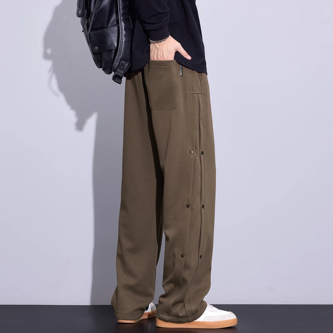 Kuvine秋冬季休闲长裤2025新款阔腿直筒美式复古假排扣运动卫裤男