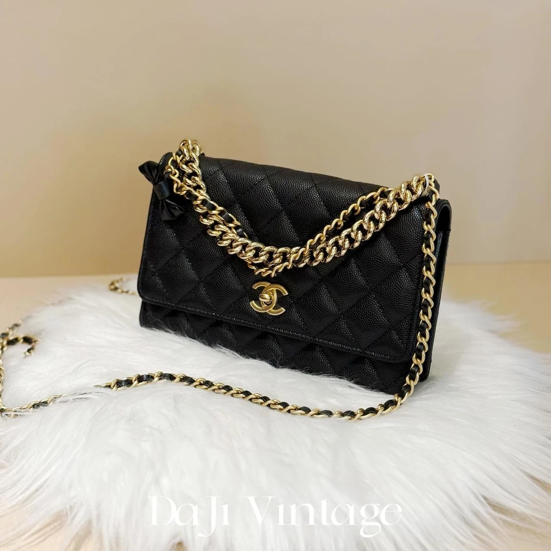 大吉中古/Chanel香奈儿24S黑金蝴蝶结woc斜挎包