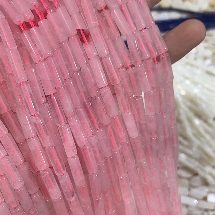 合金玛瑙/玉髓珠宝半成品2条天然粉晶管珠