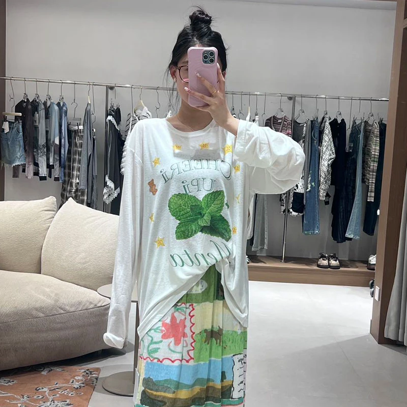 CHEERUPUNIFORM25设计师品牌夏季新款薄荷杨桃白色长袖T恤宽松