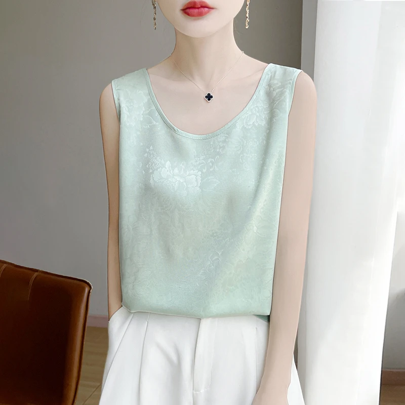 通勤打底国风丝滑吊带背心春夏圆领夏季薄款西装内搭宽吊带无袖上