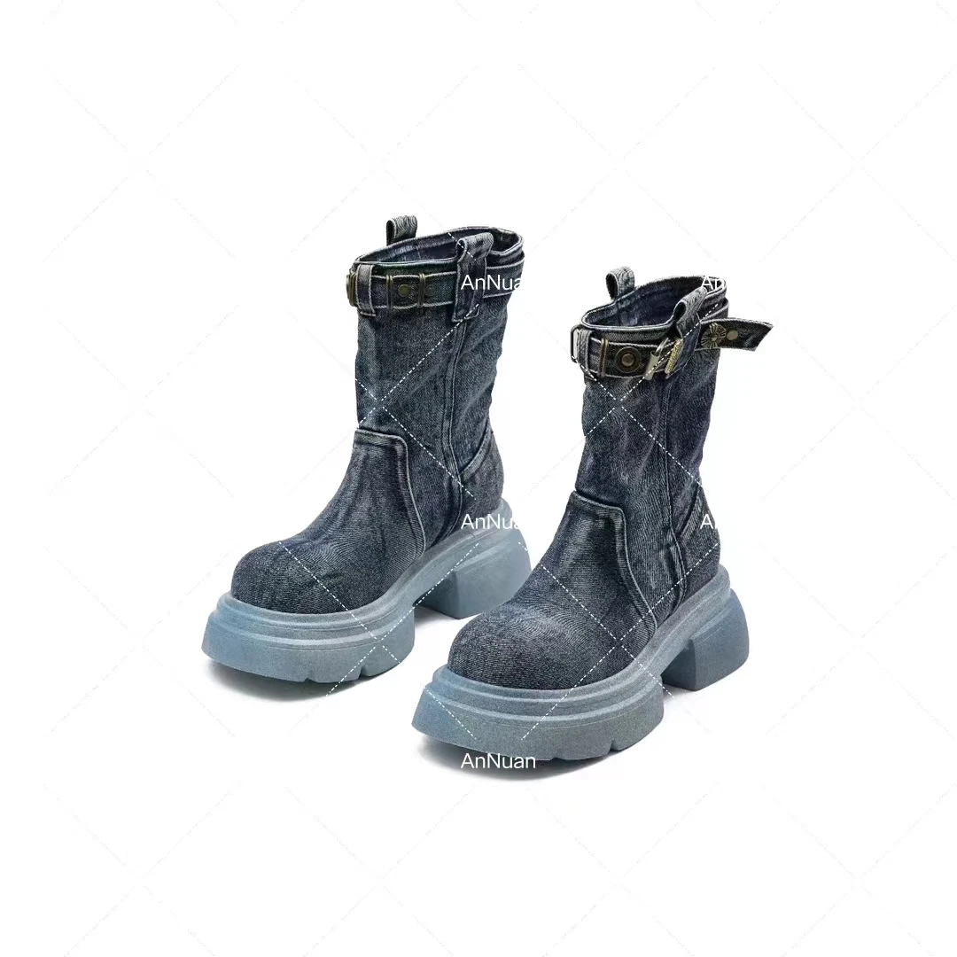 【HeiPa】付小付家家【水洗牛仔】乐福鞋时尚鞋ins潮走秀厚底休闲