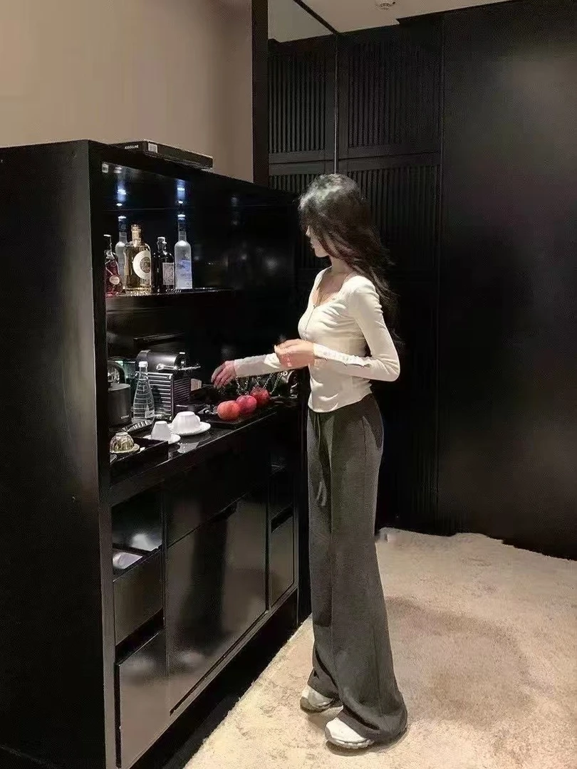 春夏新款高腰时尚微喇裤女百搭垂感宽松裤开叉阔腿裤夏季长裤显瘦