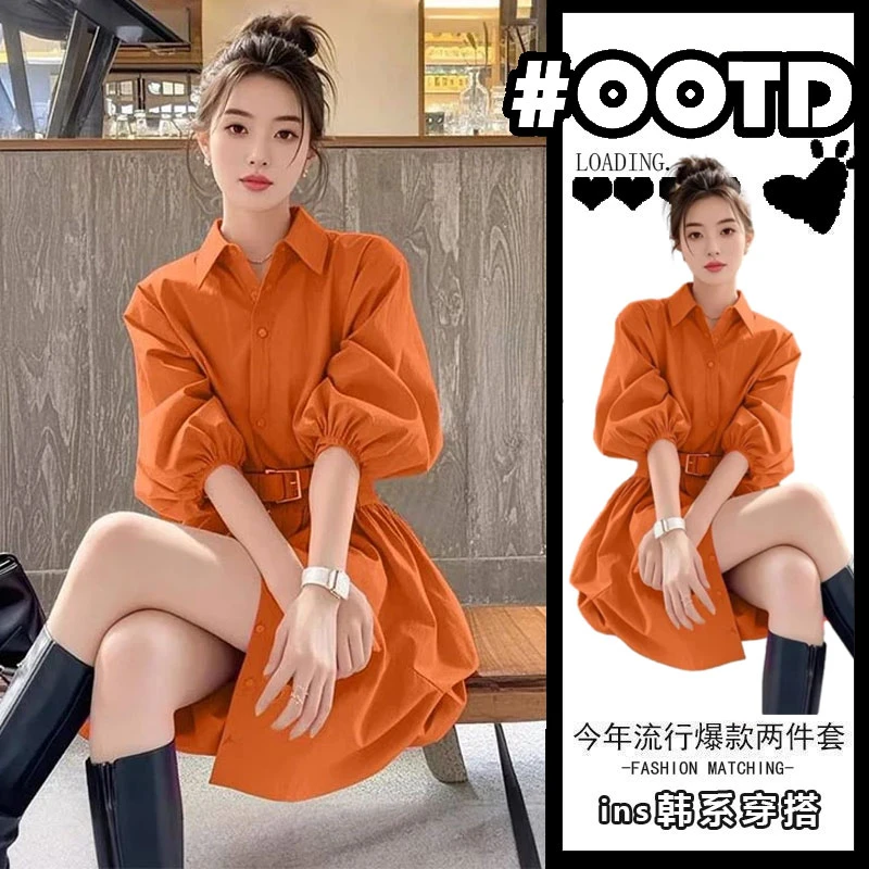 2025年春秋季新款韩版设计感洋气纯色连衣裙女时尚小众洋气裙子潮