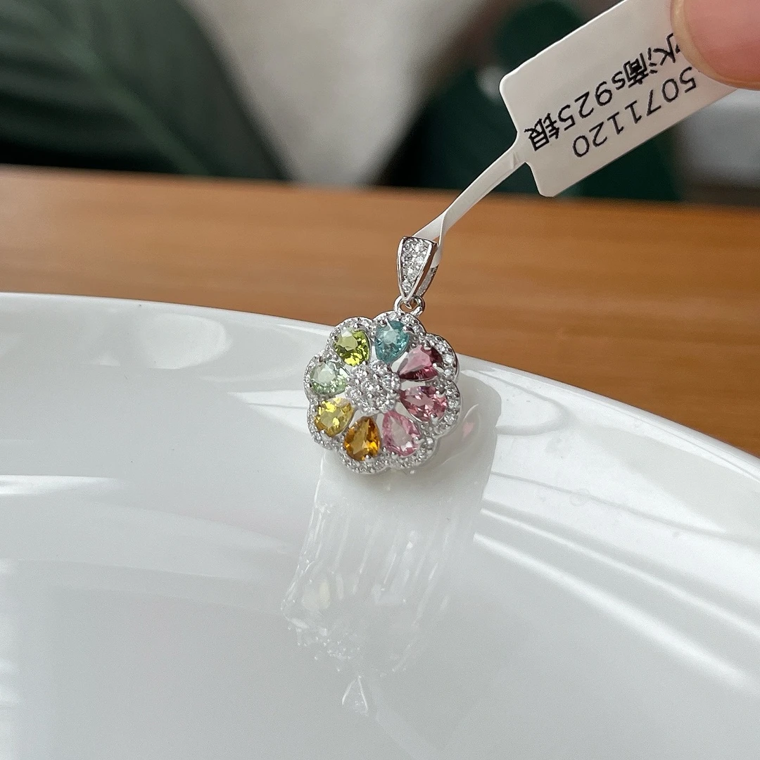 【珠宝厂长】约3*3.5mm碧玺水滴S925银吊坠