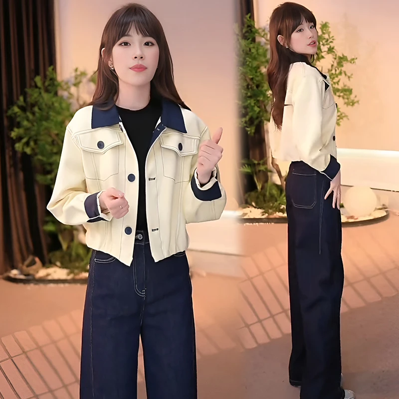 小个子短款撞色明线薄外套女2025春秋新款韩系独特超好看工装夹克
