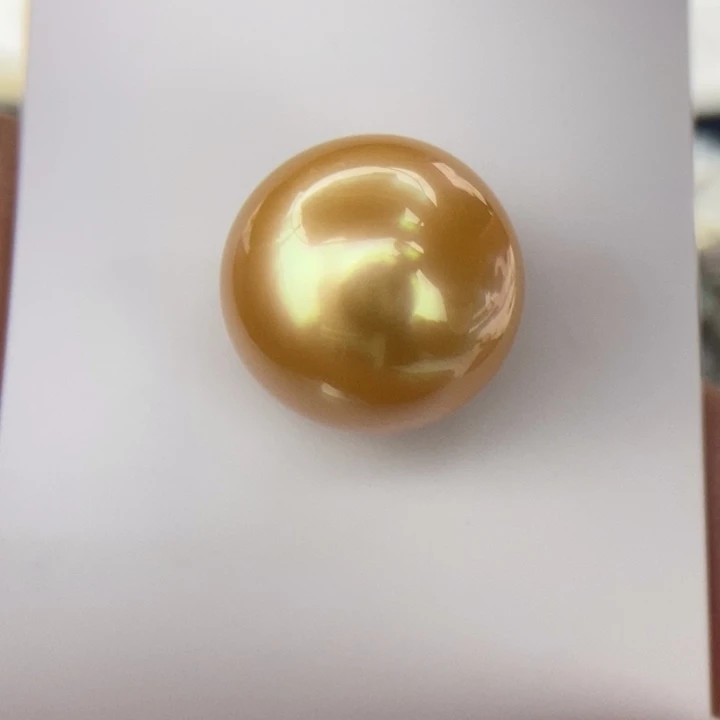 海水珍珠裸珠未镶嵌14.4mm正圆深浓茶金小极光