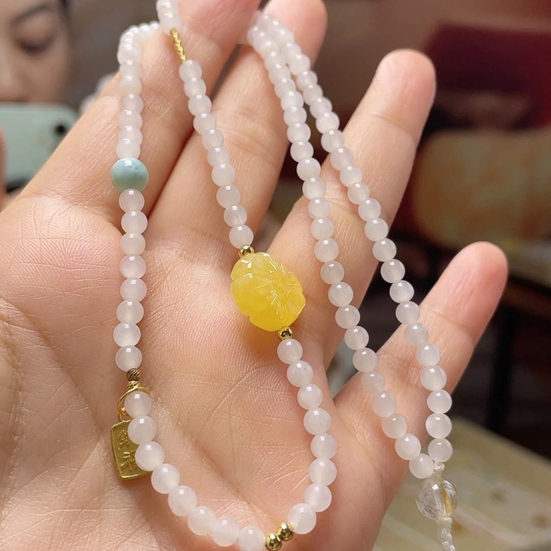 蜜蜡未镶嵌裸石项链