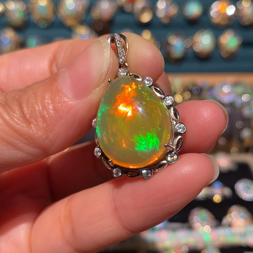 欧泊银S925镶嵌吊坠