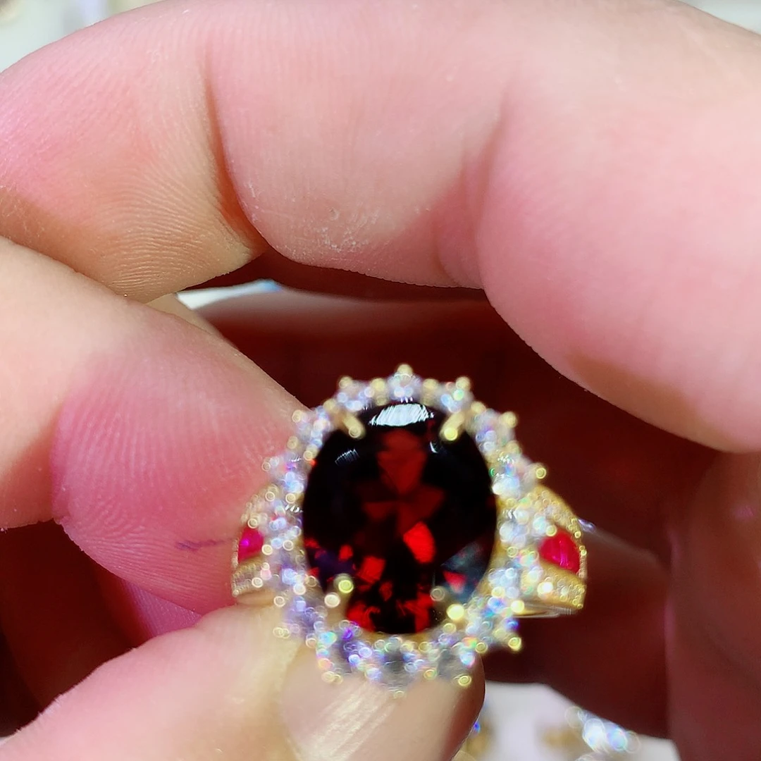 石榴石戒指银S925镶嵌