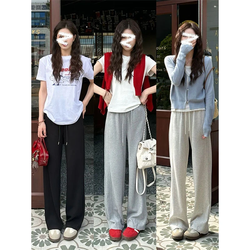 早春基础款高腰柔软阔腿裤女2025新款休闲裤显瘦时尚减龄长裤ins