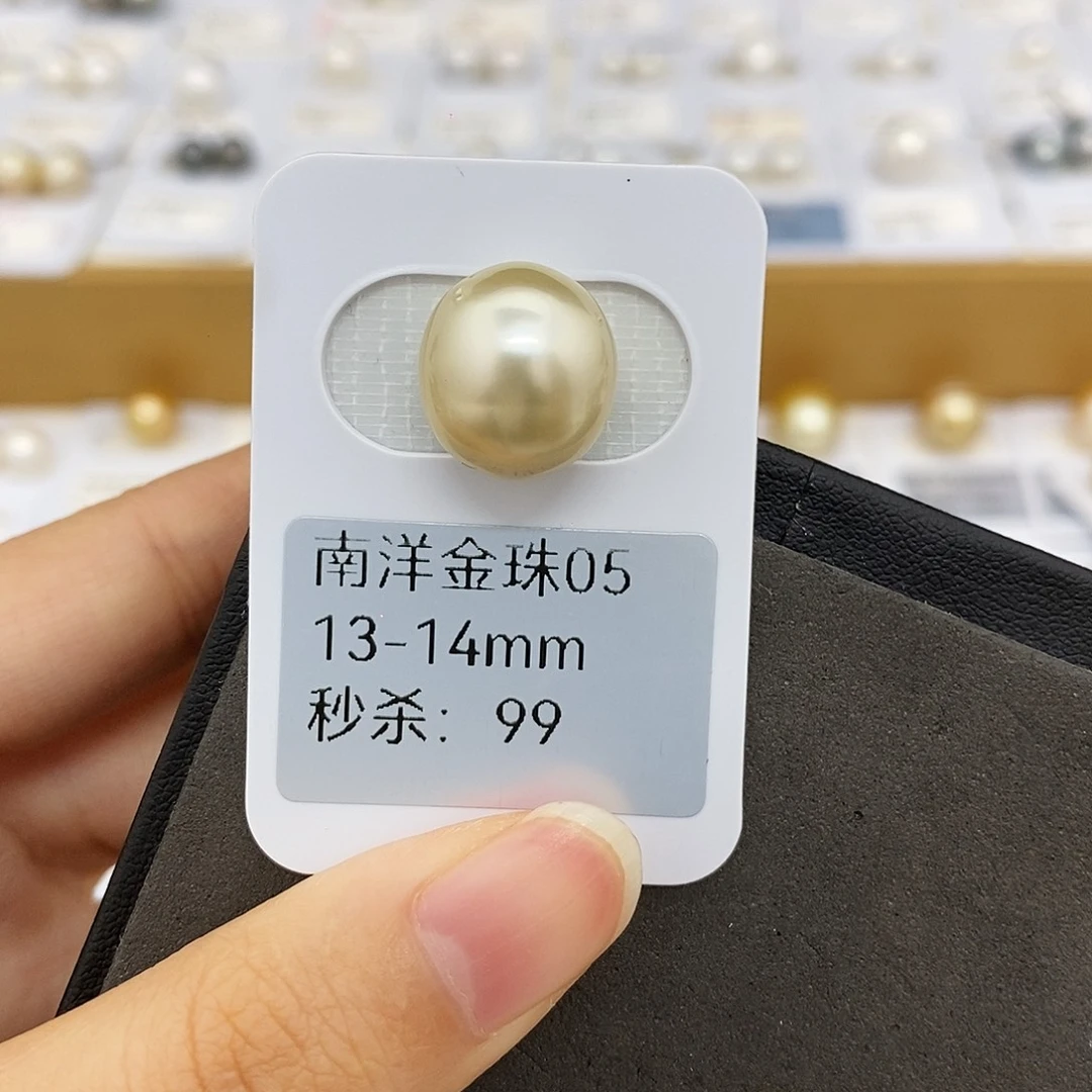 海水珍珠耳饰未镶嵌13-14mm金珠（无鉴赏）