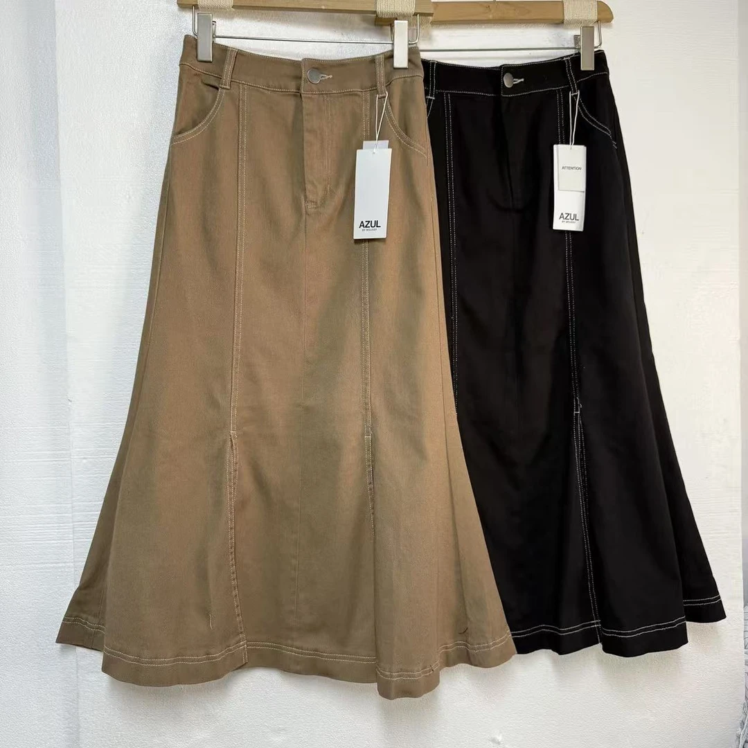 【外贸精品】0316 简约百搭纯色明线鱼尾 半身裙