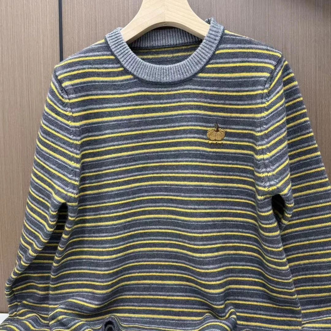 【撞色条纹~南瓜刺绣】软糯亲肤羊毛撞色条纹针织衫毛衣