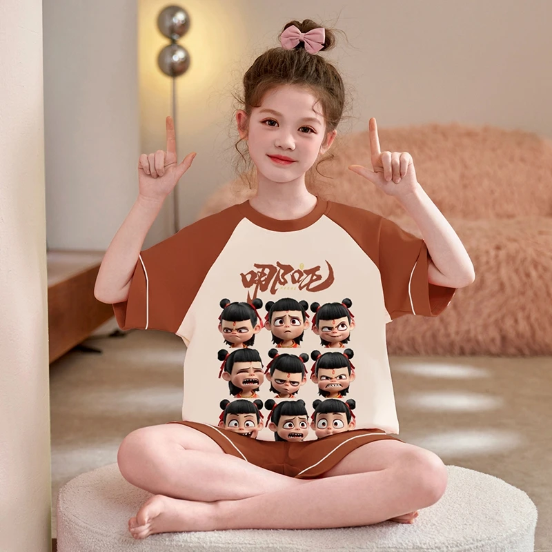 bejirog/北极绒夏季新品女童洋气纯棉睡衣中学生卡通可外穿家居服