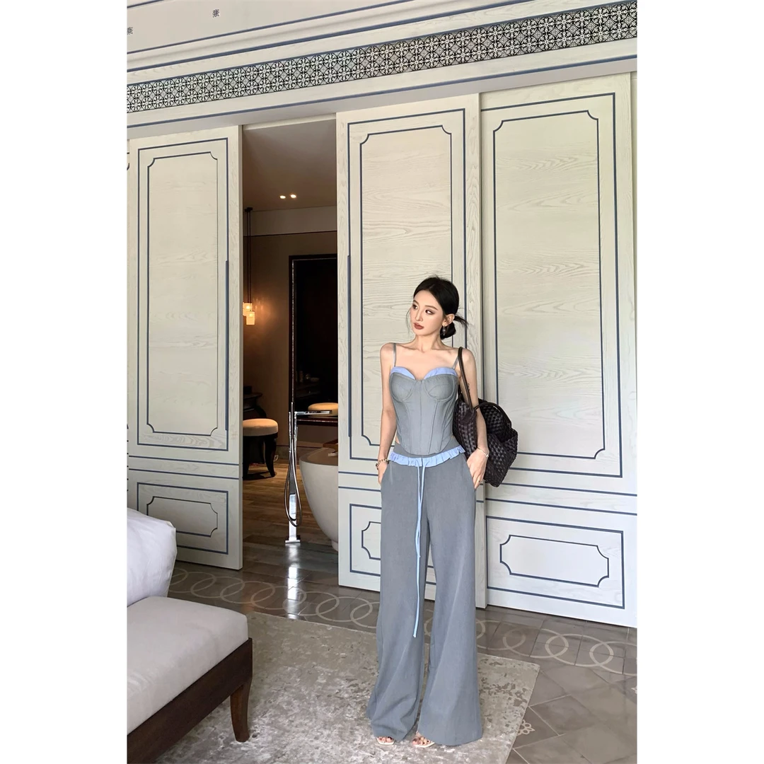 高腰垂感直筒阔腿裤显瘦长裤时尚风时尚套装百搭套装休闲裤*8162