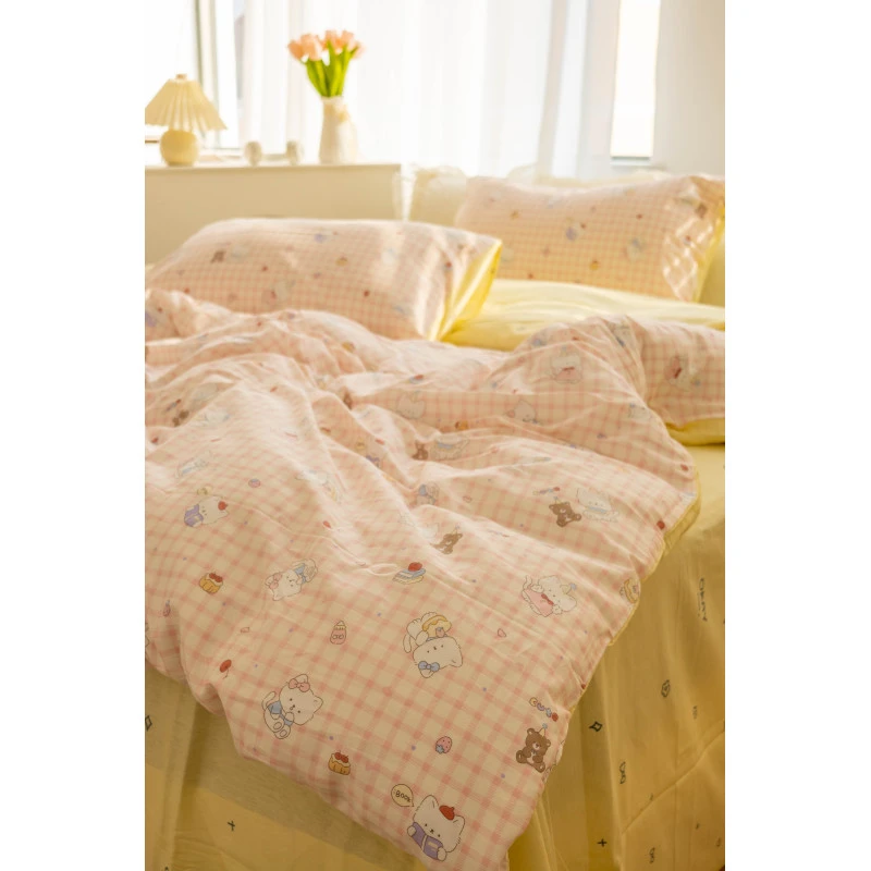 ins可爱纯棉全棉100棉床上用品四件套床单被套三件套学生宿舍单人