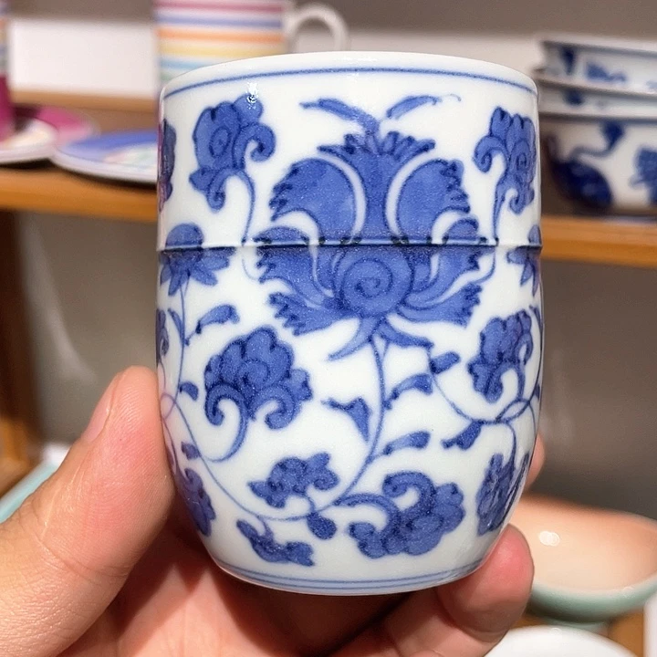 紫砂112全新平安六峰作满手绘青花玉璧底主人杯