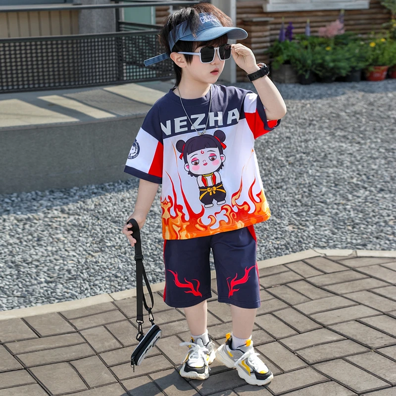 哪吒儿童服装男童夏季短袖套装2025新款帅气男孩夏装运动两件套潮