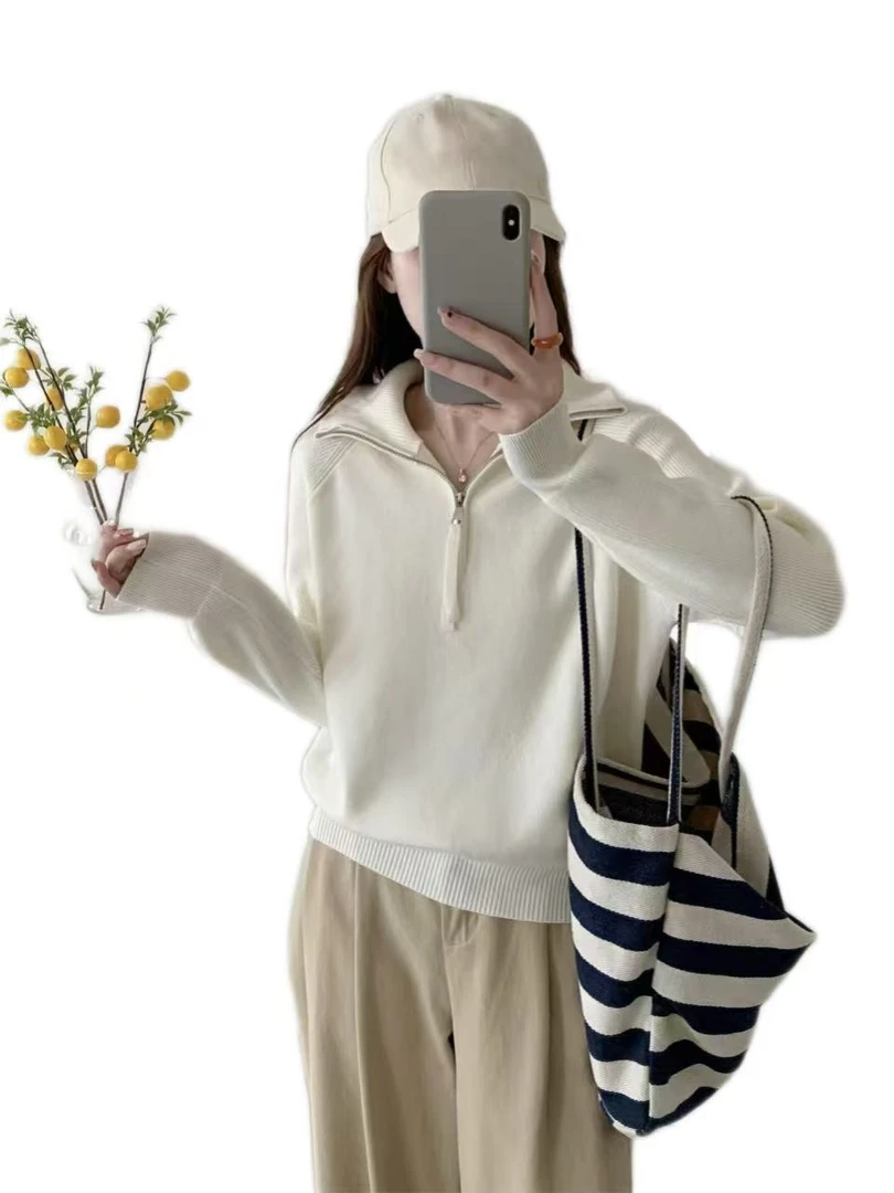 女士半拉链毛衣女款2025新款冬季爆款针织打底衫女可外穿