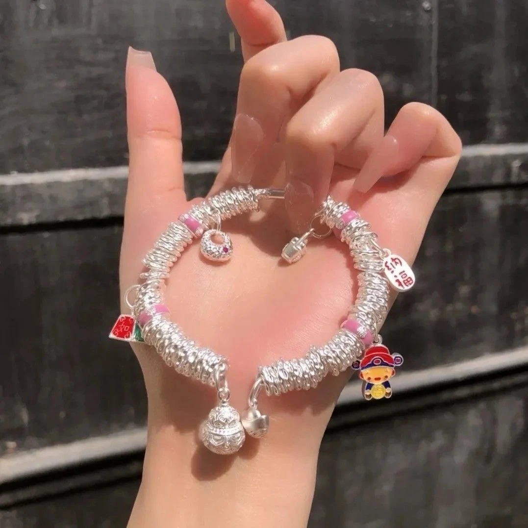 足银手镯 足银轻奢珐琅彩烧蓝多宝称心如意盘缠手镯