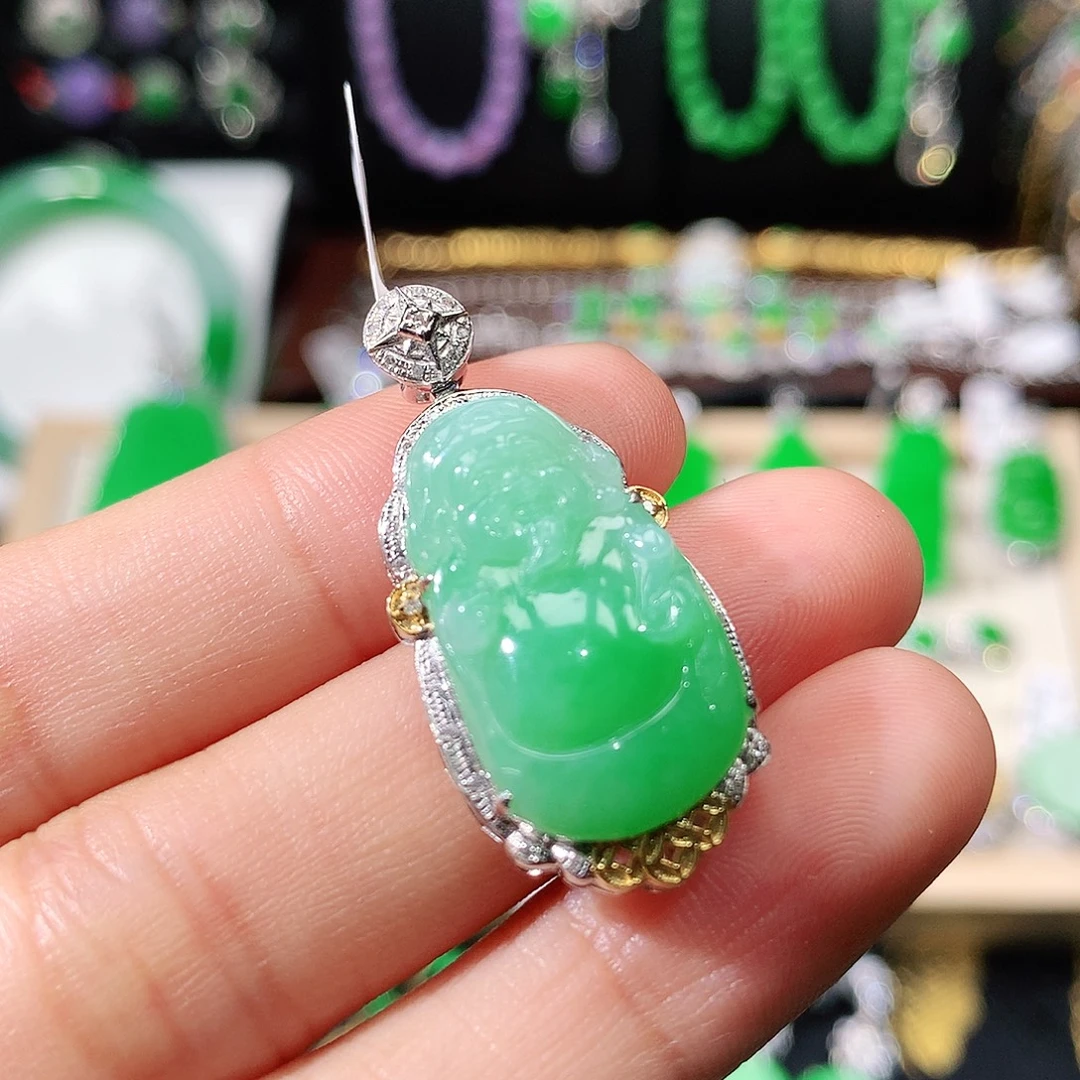 翡翠18K金镶嵌吊坠(不含链)