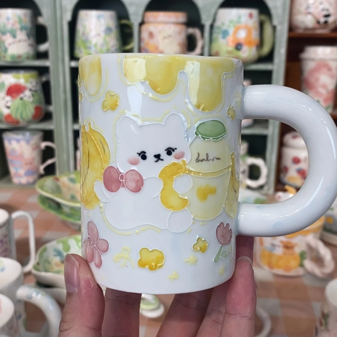 瓷片香蕉小猫马克杯微瑕