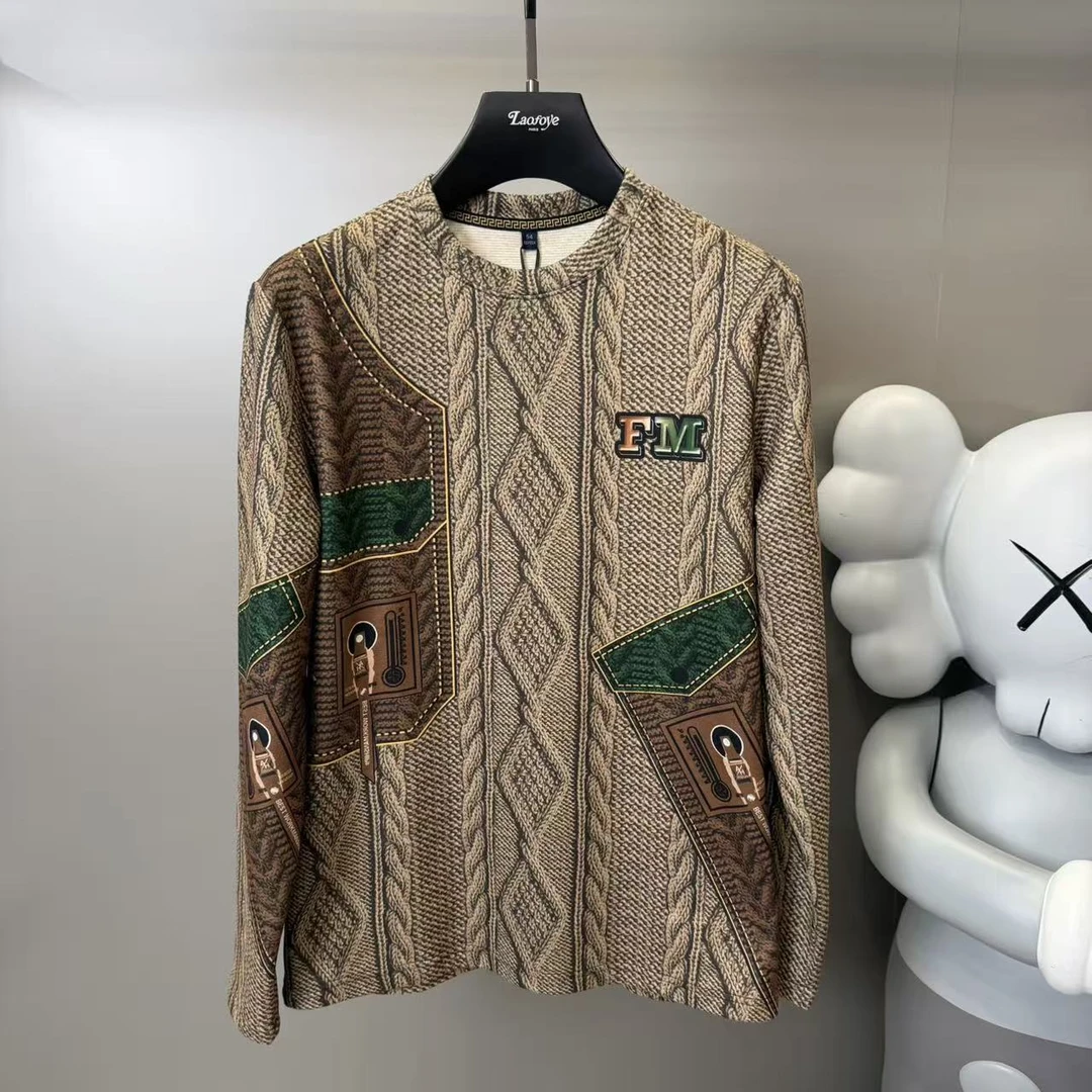 【VanJazny】QC男士时尚长袖百搭卫衣潮流碎花麻花