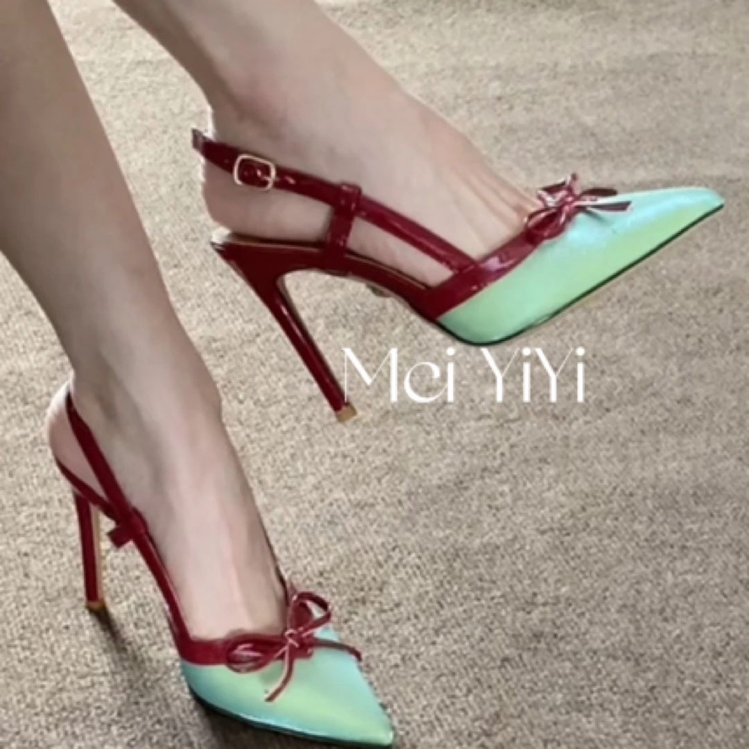配裙子包头凉鞋女2025夏季新款仙女法式绝美一字带蝴蝶结高跟鞋女