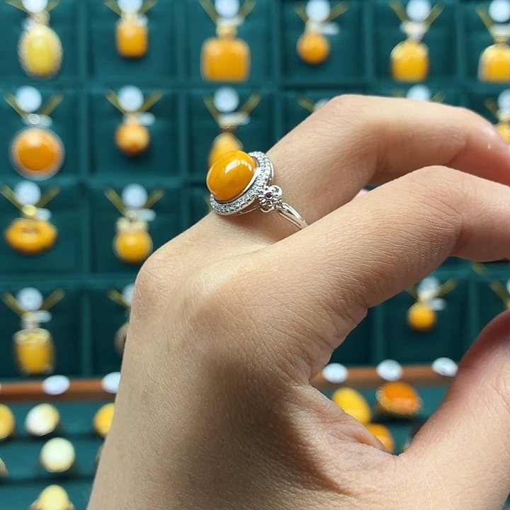 琥珀银S925镶嵌戒指