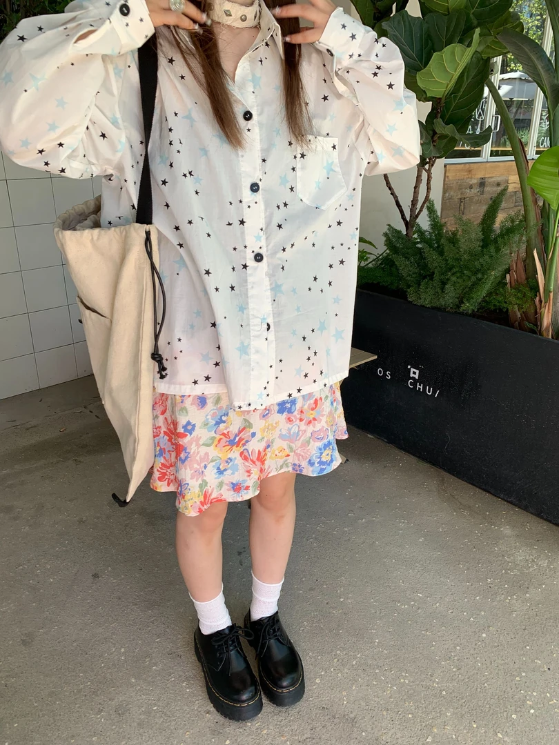 小众设计感衬衫印花星星宽松防晒长袖韩版春夏