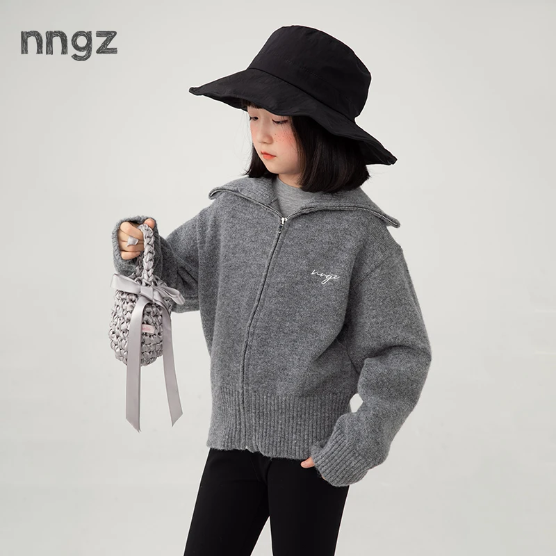 NNGZmiu系女童毛衣童装儿童开衫亲肤保暖翻领针织衫B25CZ1119G