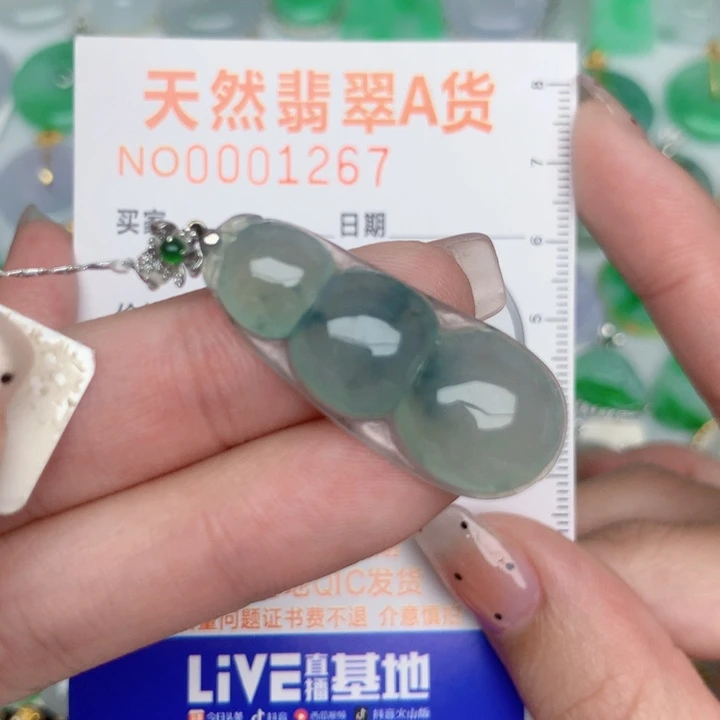 翡翠18K金镶嵌颈饰豆子