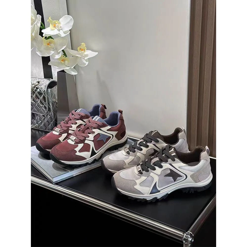 真皮复古撞色阿甘鞋女2025新款拼色休闲舒适透气慢跑鞋C11-1119