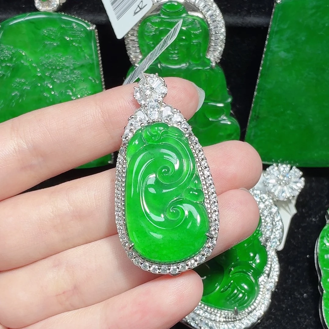 翡翠银S925镶嵌颈饰天然A货翡翠