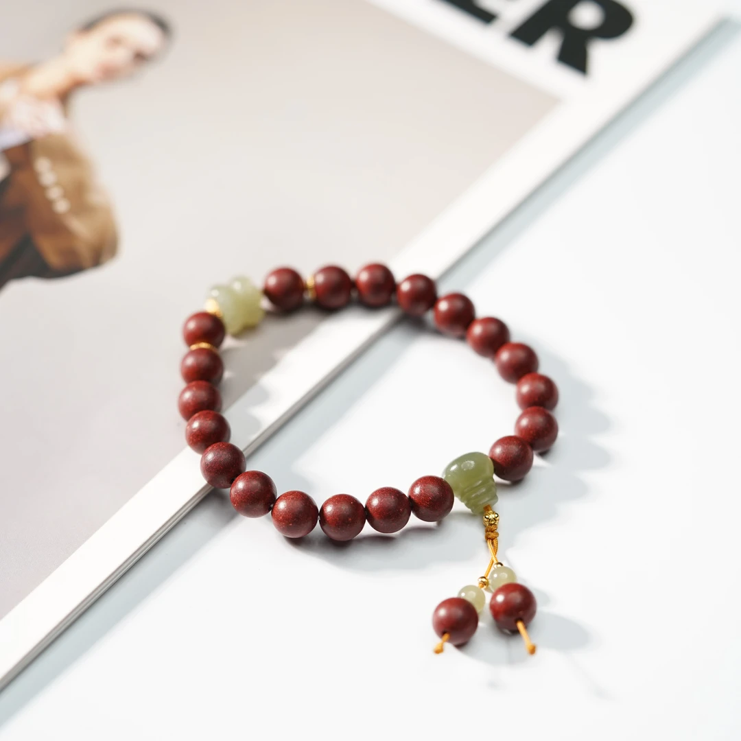 【珊木居】HXZ1071JY TO-P系列 红麝香合香珠0.8圆珠并蒂莲单圈手串