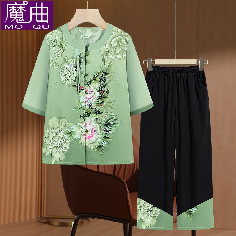 新中式中老年人夏装套装女奶奶2025新款妈妈夏季上衣老太太衣服