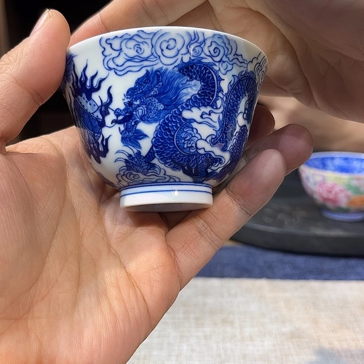彼***岸杯子瓷青花龙纹杯
