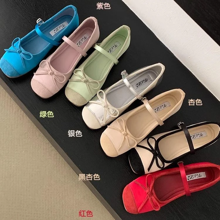 法式温柔蝴蝶结玛丽珍鞋女鞋内增高早春新款芭蕾舞鞋配裙子单鞋子