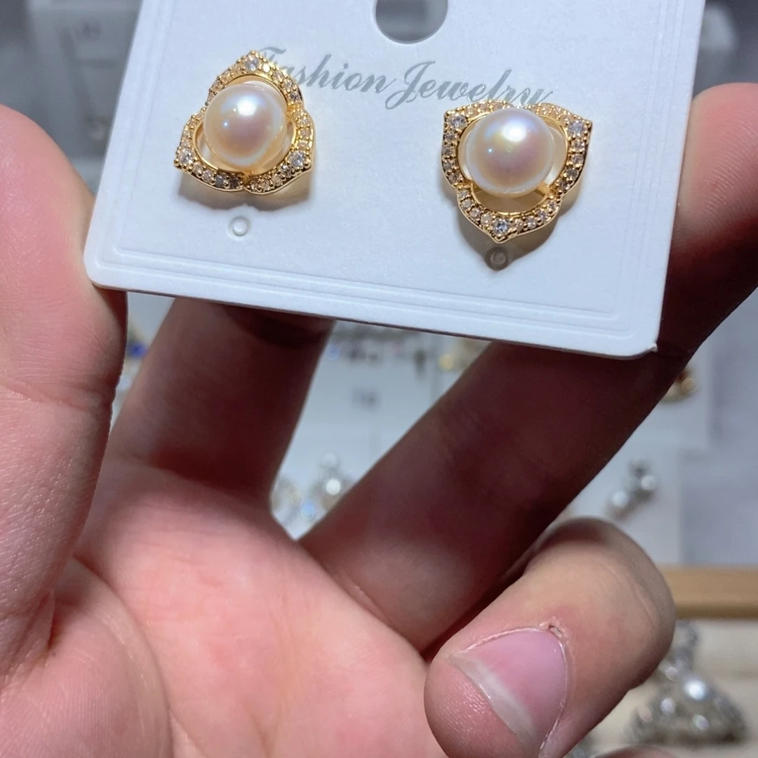 淡水珍珠耳饰银S925镶嵌