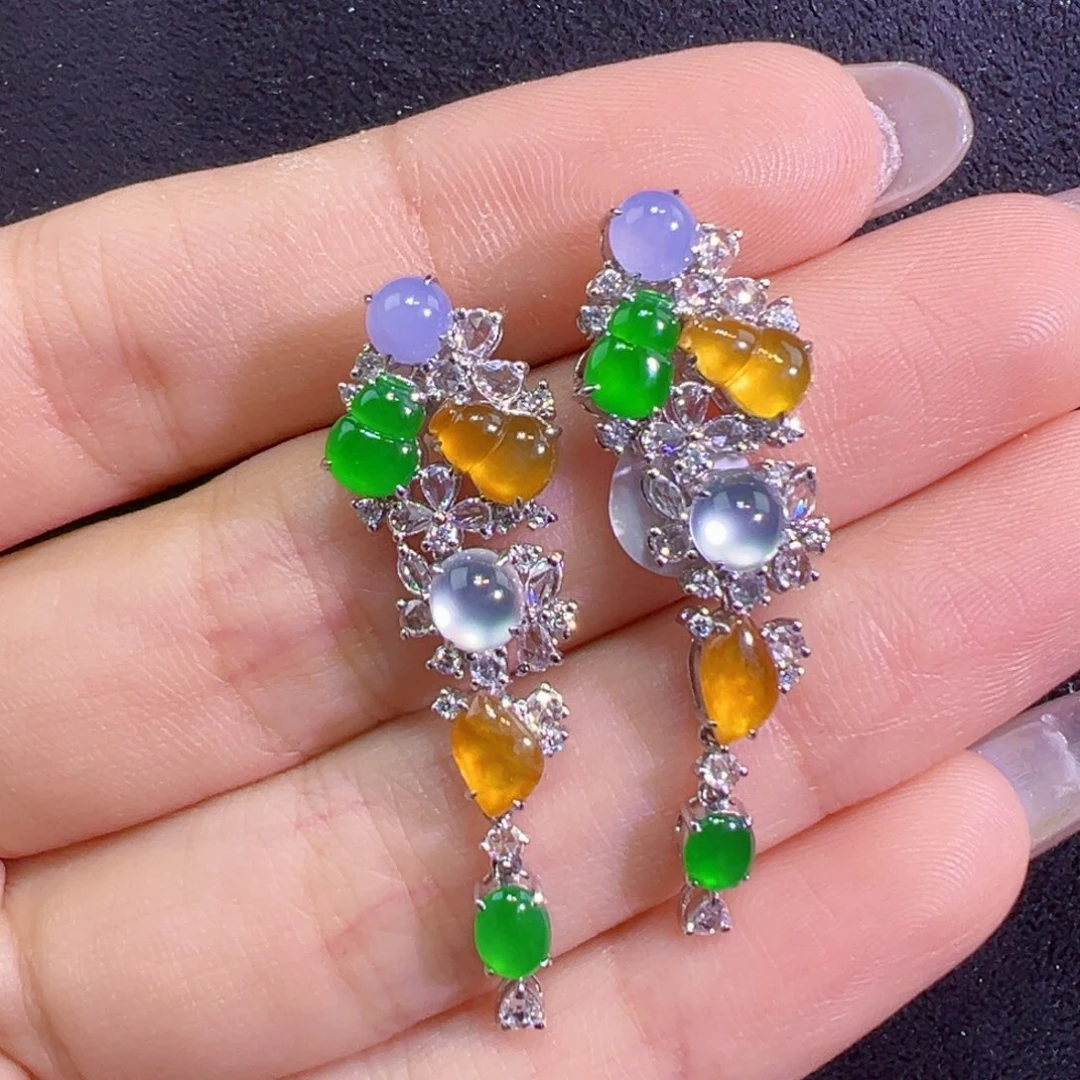 翡翠18K金镶嵌耳饰多宝