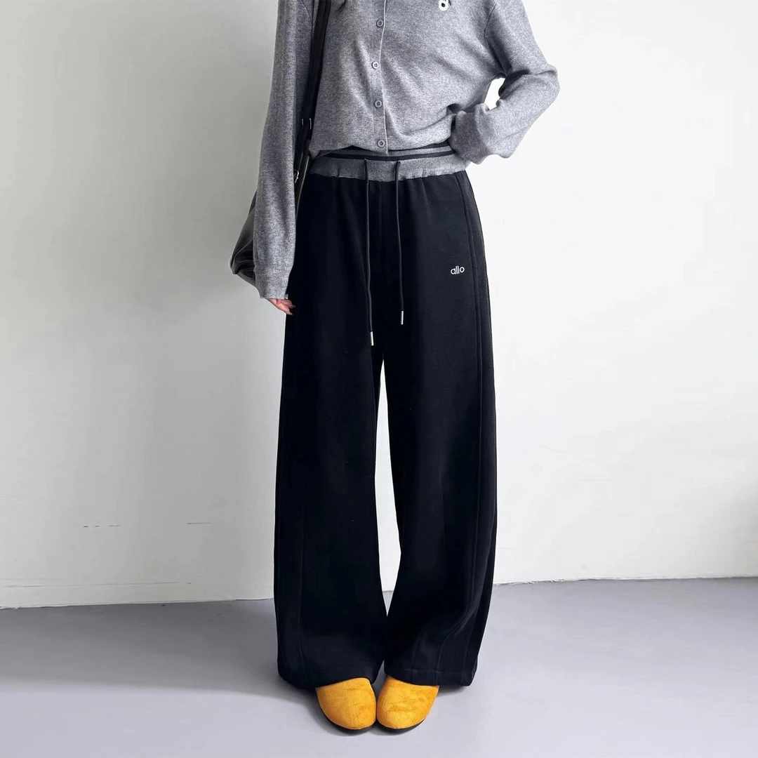 韩系刺绣撞色宽松休闲卫裤女冬季新款加绒加厚运动休闲裤子