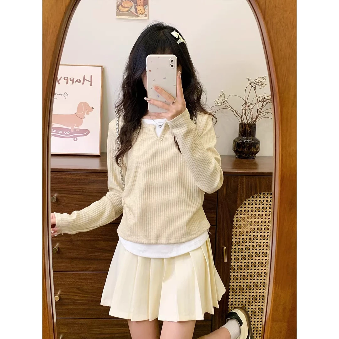 大码假两件时尚宽松百搭卫衣2025秋季新款潮流洋气减龄拼接外套