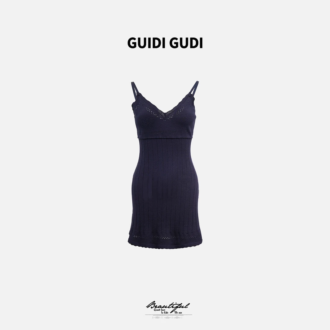GUIDI GUDI【元素支配】黄加蓝性感女人味针织吊带连衣裙 L9511043H