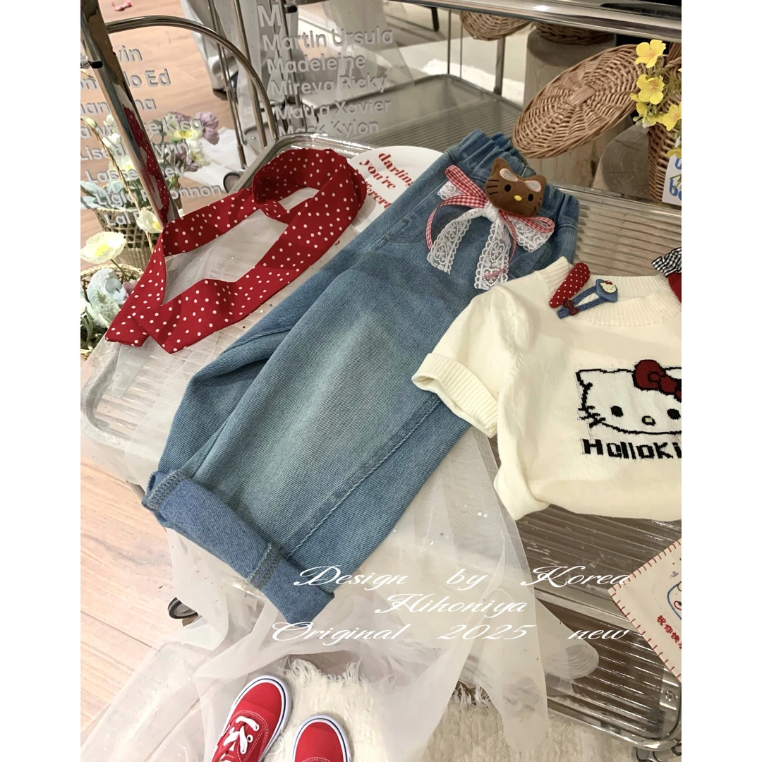 【弯刀牛仔】二Hihoniya~2025春季欧若风宝宝款休闲宽松韩版牛仔裤